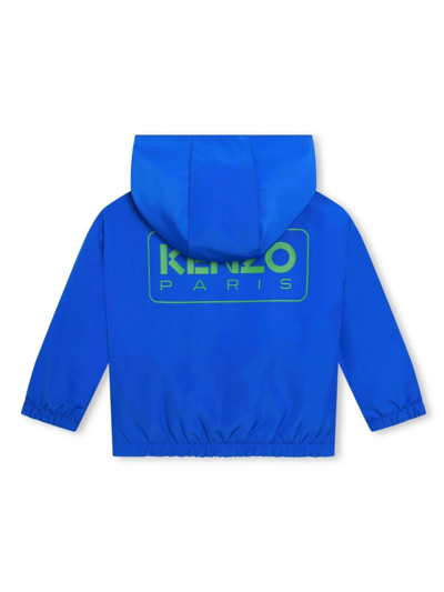 Kenzo Reversible Hooded Windbreaker In Blue