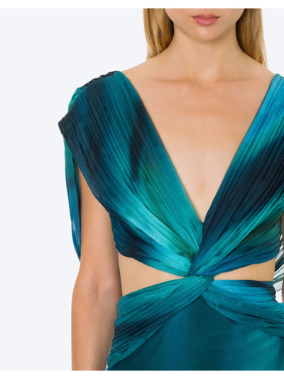 Shop Alberta Ferretti Turquoise Silk Chiffon Long Dress In Blue