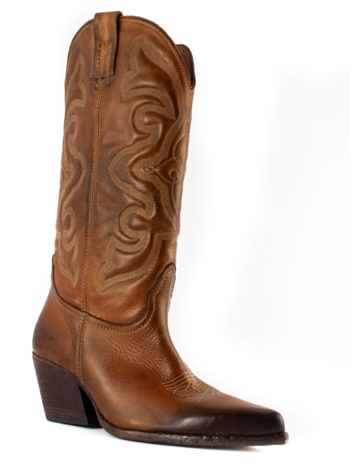 Shop Elena Iachi Brown Leather Texan Boots