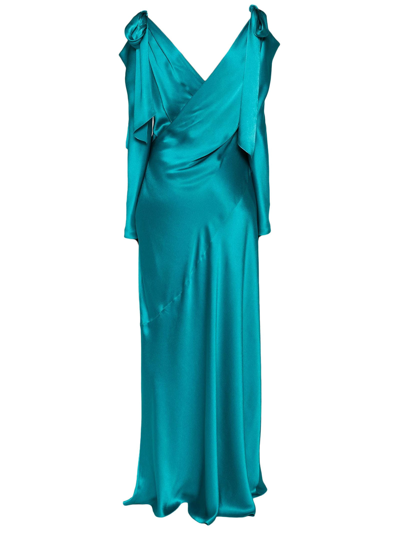 Shop Alberta Ferretti Aqua Green Satin Finish Maxi Dress In Blue