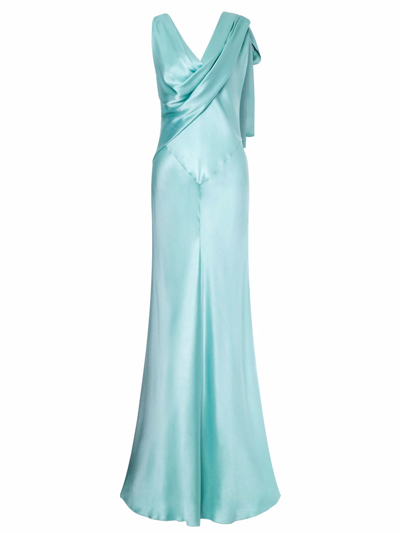 Shop Alberta Ferretti Sky Blue Silk Blend Maxi Dress