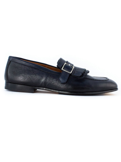Shop Doucal's Blue Leather Loafer
