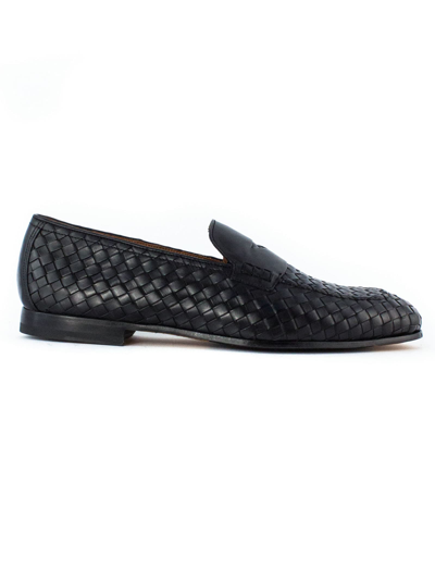 Shop Doucal's Black Leather Penny Loafers