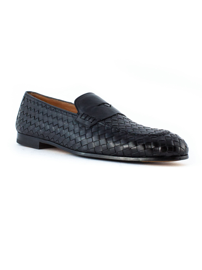 Shop Doucal's Black Leather Penny Loafers