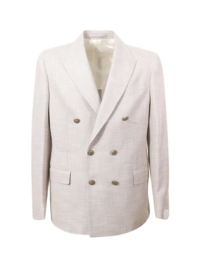 Shop Eleventy Double-breasted Jacket In Sand