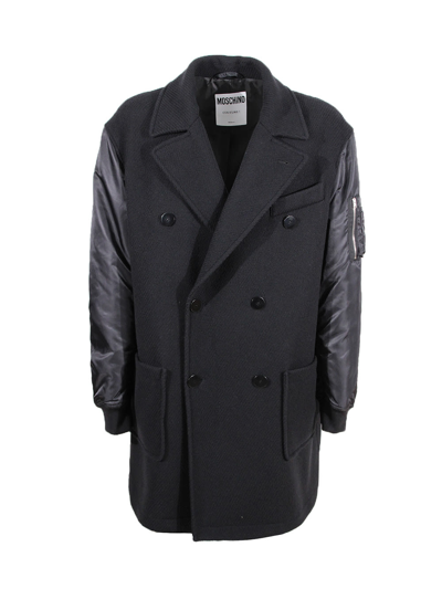 Shop Moschino Double-breasted Coat In Black