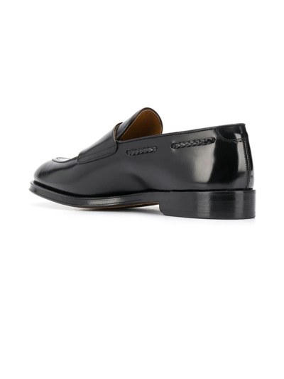 Shop Doucal's Black Leather Polished Monk Shoes