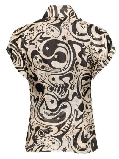 Shop Zimmermann Ecru And Black Linen-silk Blend Shirt In Beige