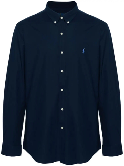 Shop Ralph Lauren Navy Blue Stretch-cotton Shirt