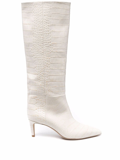 Shop Paris Texas White Leather Croc-effect Stiletto Boots
