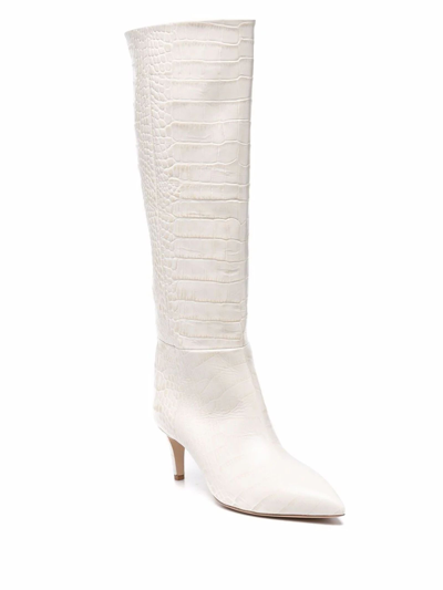 Shop Paris Texas White Leather Croc-effect Stiletto Boots