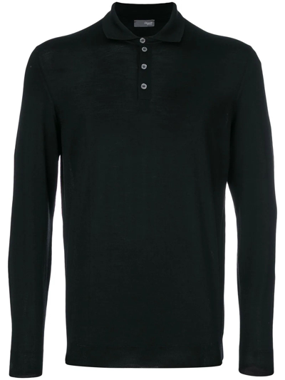 Shop Drumohr Black Merino Plain Polo Shirt