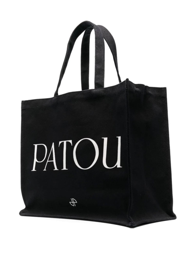Shop Patou Black Cotton-blend Logo-print Tote Bag