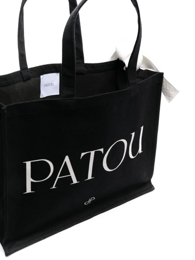 Shop Patou Black Cotton-blend Logo-print Tote Bag