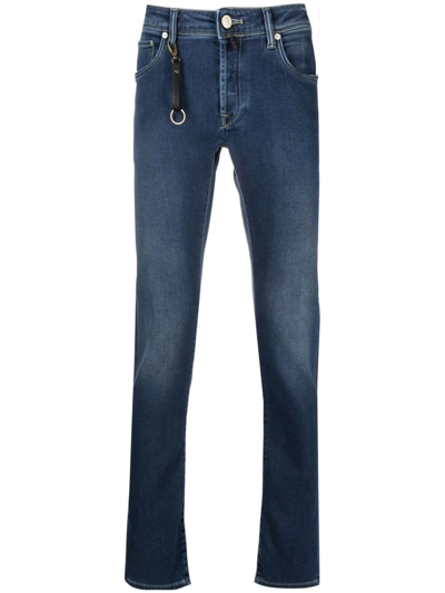 Shop Incotex Indigo Blue Stretch-cotton Denim Jeans