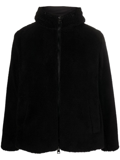 Shop Herno Black Cotton Felted Hooded Jacket