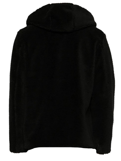 Shop Herno Black Cotton Felted Hooded Jacket