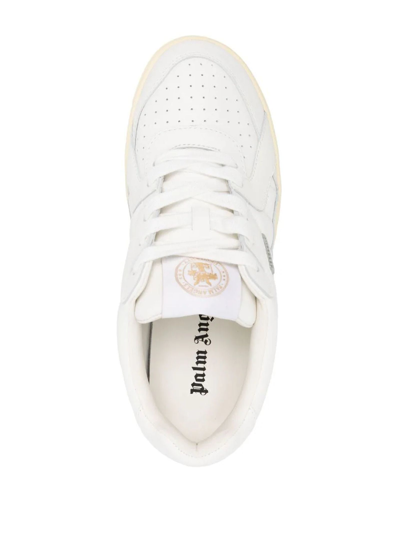 Shop Palm Angels White University Leather Sneakers