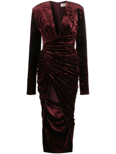 Shop Alexandre Vauthier Bordeaux Red Draped Velour Dress