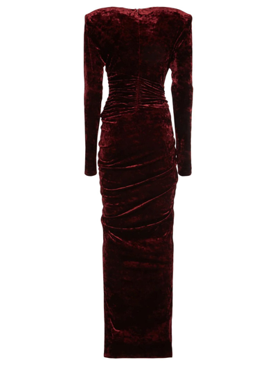 Shop Alexandre Vauthier Bordeaux Red Draped Velour Dress
