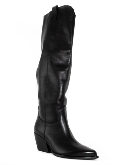 Shop Elena Iachi Black Leather Knee Boots