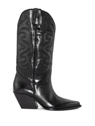 Shop Elena Iachi Black Leather Texan Boots