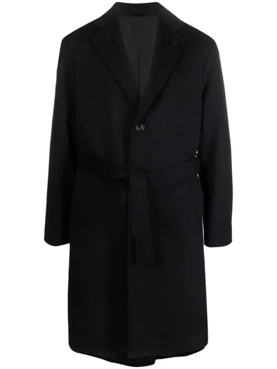 Shop Lardini Dark Blue Wool Coat