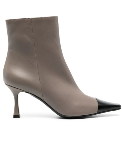 Shop Roberto Festa Taupe Grey Calf Leather Fanny Ankle Boots