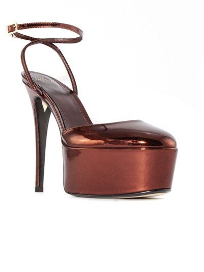 Shop Alevì Bronze Mirrored Leather Sandal In Brown