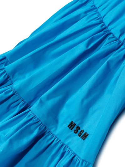 Msgm Logo-embroidered Tiered Dress In Clear Blue