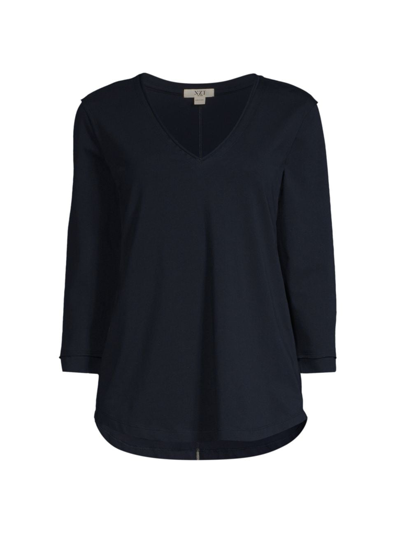 Shop Nic + Zoe Women's Three-quarter Sleeve V-neck T-shirt In Dark Indigo
