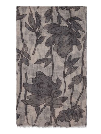 Shop Brunello Cucinelli Women's Magnolia Print Linen Scarf In Anthracite
