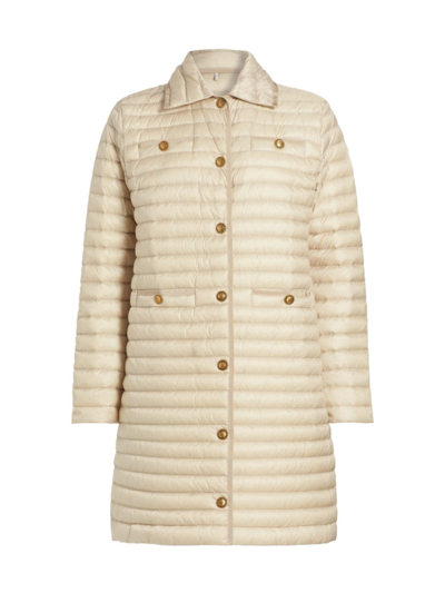 Shop Moncler Women's Calipso Channel-quilted Long Coat In Golden Sand