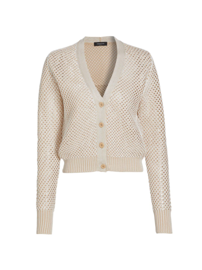 Shop Fabiana Filippi Women's Mesh Cotton-blend Knit Crop Cardigan In Sabbia Bianco