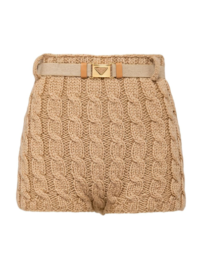 Shop Prada Women's Wool Shorts In Beige