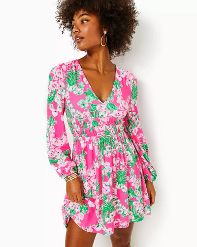 Shop Lilly Pulitzer Calla Long Sleeve V-neck Dress In Roxie Pink Worth A Look