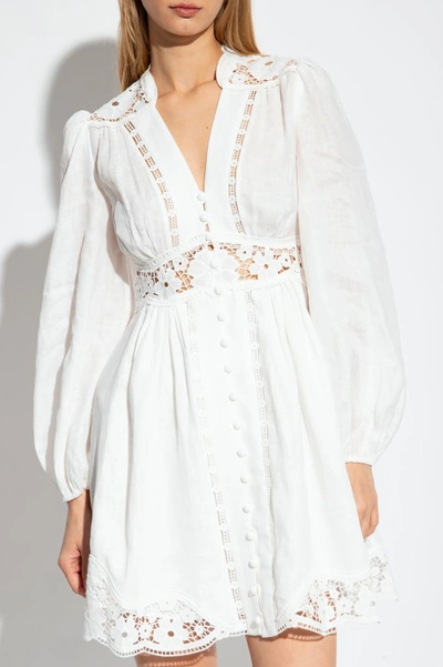 Shop Zimmermann August Plunge Linen Minidress In White