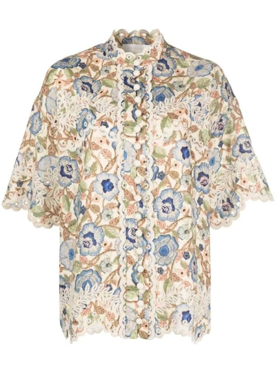 Shop Zimmermann Junie Embroidered Floral-print Shirt In Multicolor
