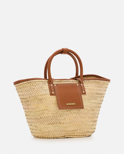 Shop Jacquemus Le Panier Soli Straw Basket Bag In Brown