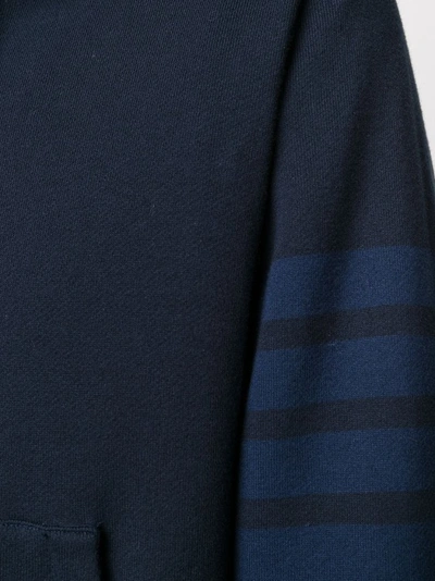 Shop Thom Browne Navy Cotton 4-bar Stripe Detail Hoodie In Blue
