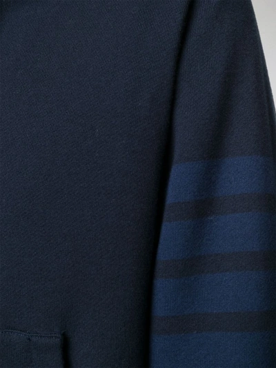 Shop Thom Browne Navy Cotton 4-bar Stripe Detail Hoodie In Blue