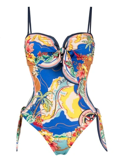 Shop Zimmermann Alight Nautical Map-print Swimsuit In Multicolor