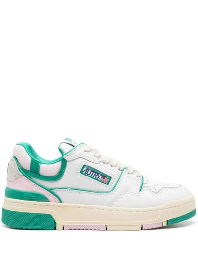 Shop Autry Clc Green Leather Sneakers In White