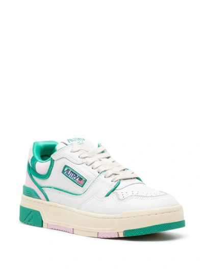 Shop Autry Clc Green Leather Sneakers In White