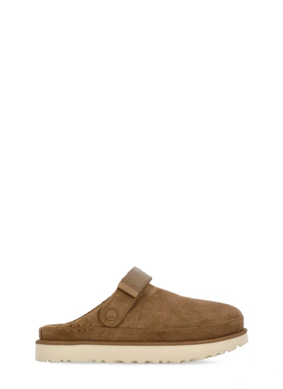 Shop Ugg Brown Suede Leather Slippers