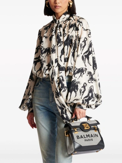 Shop Balmain B-buzz 23 Canvas Shoulder Bag In Grey