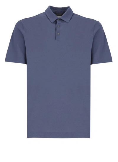 Shop Zanone Blue Three Buttons Cotton Polo Shirt