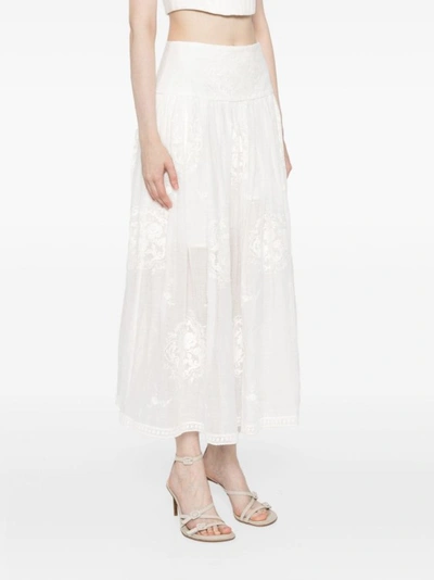 Shop Zimmermann Alight Basque Floral-embroidered Midi Skirt In White
