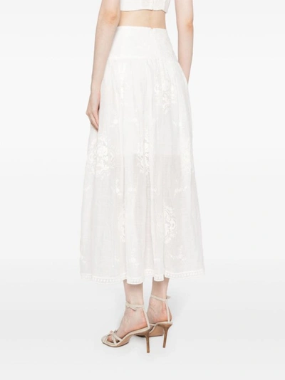 Shop Zimmermann Alight Basque Floral-embroidered Midi Skirt In White
