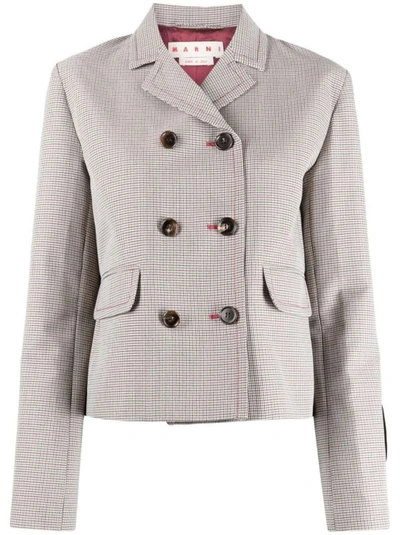 Shop Marni Houndstooth-pattern Double-breasted Blazer In Grey